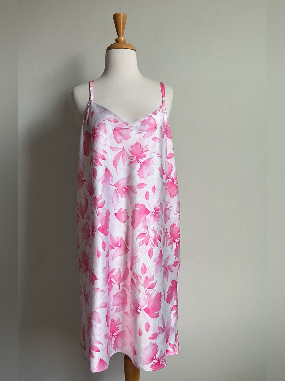 Lauren Ralph Lauren pink floral satin slip dress Xl chemise nightgown LN22318